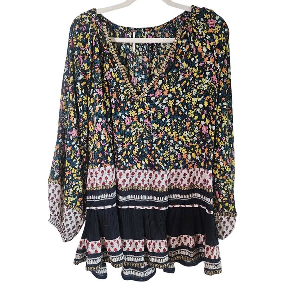 Free People Gardenia Tunic Top XS Cottagecore Boho Fall Layers Bohemian Blouse - Picture 2 of 9